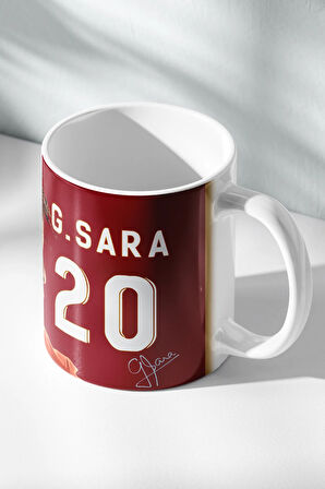 İmzalı G.Sara Sarı Kırmızı Tasarım Kupa Bardak Hediyelik