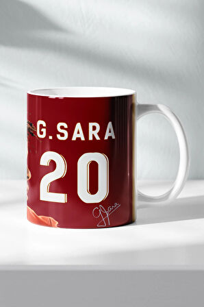 İmzalı G.Sara Sarı Kırmızı Tasarım Kupa Bardak Hediyelik