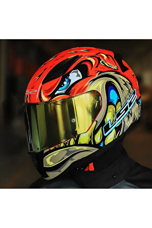 Rapıd 2 Spox Kırmızı Gri Full Face Motosiklet Kaskı Gold Camlı