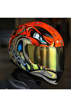 Rapıd 2 Spox Kırmızı Gri Full Face Motosiklet Kaskı Gold Camlı