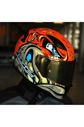 Rapıd 2 Spox Kırmızı Gri Full Face Motosiklet Kaskı Gold Camlı