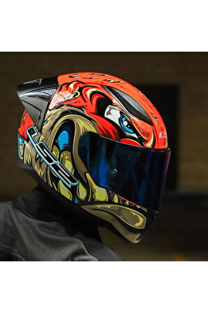 RAPID 2 RACE SPOX KIRMIZI-GRİ KAPALI MOTOSİKLET KASKI GÖKKUŞAĞI CAMLI