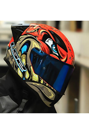 RAPID 2 RACE SPOX KIRMIZI-GRİ KAPALI MOTOSİKLET KASKI GÖKKUŞAĞI CAMLI