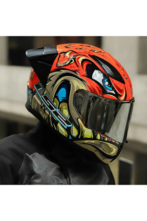 RAPID 2 RACE SPOX KIRMIZI-GRİ KAPALI MOTOSİKLET KASKI GRİ CAMLI
