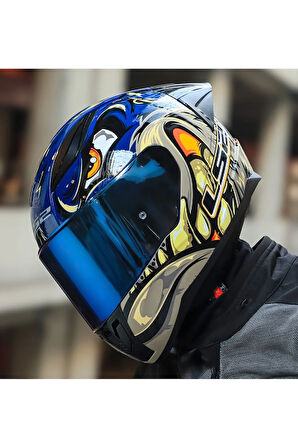 RAPID 2 RACE SPOX MAVİ-GRİ KAPALI MOTOSİKLET KASKI MAVİ CAMLI