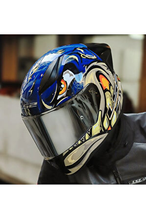 RAPID 2 RACE SPOX MAVİ-GRİ KAPALI MOTOSİKLET KASKI GRİ CAMLI