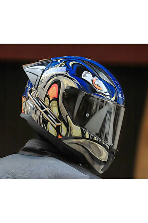 RAPID 2 RACE SPOX MAVİ-GRİ KAPALI MOTOSİKLET KASKI GRİ CAMLI