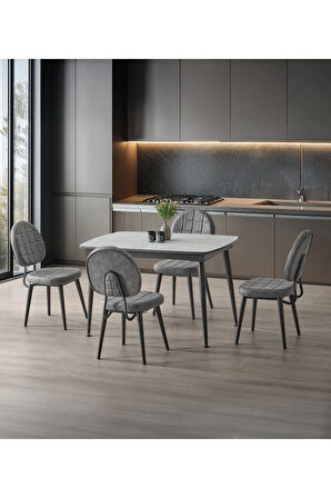 Milano’25 Açılır Masa Takımı – Antrasit Gri & Siyah Ayak – 80×125 → 165 cm. 4 Sandalyeli