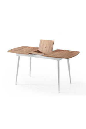 Milano’25 Açılır Masa Takımı – Ceviz Desen & Beyaz Ayak – 80×125 → 165 cm. 4 Sandalyeli