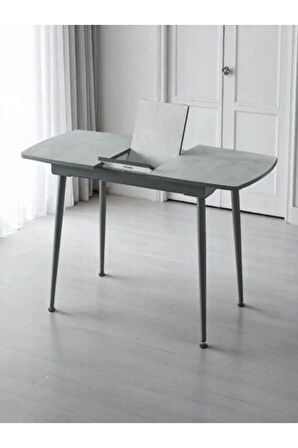 Milano Açılır Dikdörtgen Masa – Antrasit Gri, Siyah Ayak, 80×125 → 165 cm, 4–6 Kişilik (Sandalyesiz)