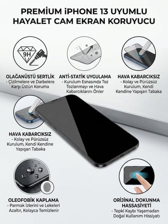  Apple Iphone 13 Uyumlu Ekran Koruyucu Hayalet Cam