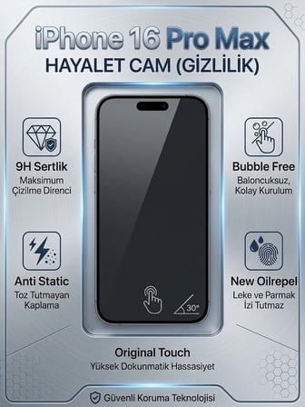 Apple Iphone 16 Pro max Uyumlu Ekran Koruyucu Hayalet Cam