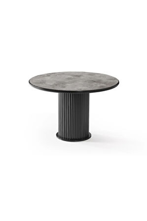 İstanbul’81 Yuvarlak Masa Takımı – Gri Mermer. Siyah Ayak. Ø120 cm. 4 Sandalyeli