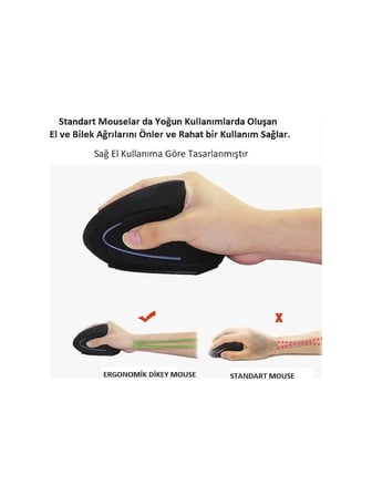 Luve Store Kablosuz Ergonomik Dikey Mouse 800/1200/1600 DPI Ayarlanabilir 2.4 GHz Optik USB Alıcılı