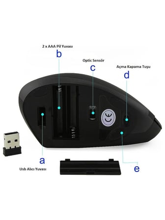 Luve Store Kablosuz Ergonomik Dikey Mouse 800/1200/1600 DPI Ayarlanabilir 2.4 GHz Optik USB Alıcılı