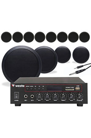 12’li Siyah Tavan Hoparlorlu 100V Ses Sistemi | Kafe, Mağaza ve Ofis Müzik Sistemi