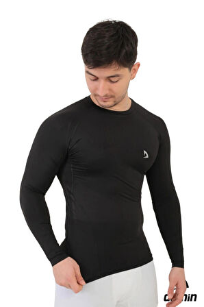 Erkek Siyah Uzun Kol Compression Fitness Gym Spor Body T-shirt