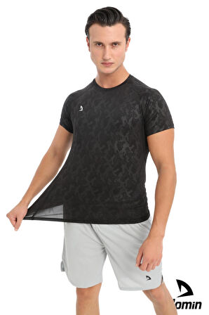 Erkek Kamuflaj Desenli Kısa Kol Siyah Compression Fitness Gym Body Tshirt