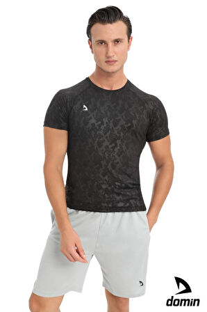 Erkek Kamuflaj Desenli Kısa Kol Siyah Compression Fitness Gym Body Tshirt