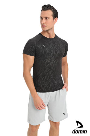 Erkek Kamuflaj Desenli Kısa Kol Siyah Compression Fitness Gym Body Tshirt