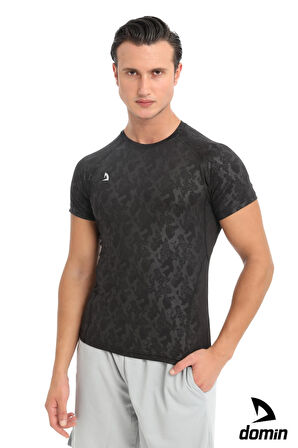 Erkek Kamuflaj Desenli Kısa Kol Siyah Compression Fitness Gym Body Tshirt