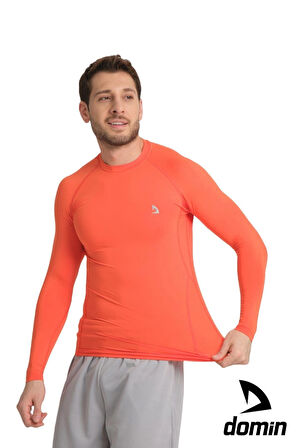 Erkek Uzun Kol Orange Esnek Fit Compression Spor Body Tshirt