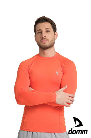 Erkek Uzun Kol Orange Esnek Fit Compression Spor Body Tshirt
