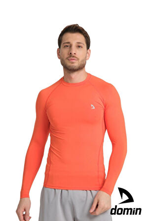 Erkek Uzun Kol Orange Esnek Fit Compression Spor Body Tshirt