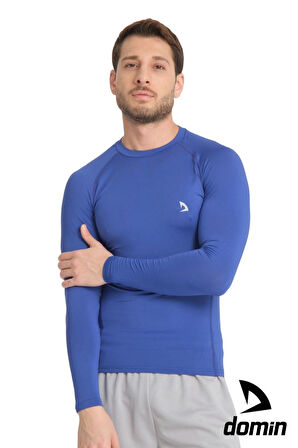 Erkek Uzun Kol Sax Mavisi Fit Compression Fitness Spor Body Tshirt