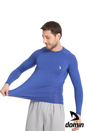 Erkek Uzun Kol Sax Mavisi Fit Compression Fitness Spor Body Tshirt