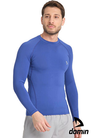 Erkek Uzun Kol Sax Mavisi Fit Compression Fitness Spor Body Tshirt