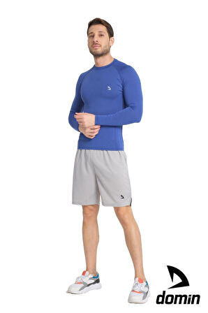 Erkek Uzun Kol Sax Mavisi Fit Compression Fitness Spor Body Tshirt