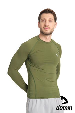  Erkek Uzun Kol Yeşil Olive Fit Toparlayıcı Compression Spor Body Tshirt