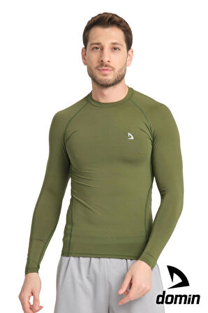  Erkek Uzun Kol Yeşil Olive Fit Toparlayıcı Compression Spor Body Tshirt