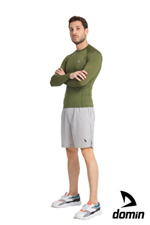  Erkek Uzun Kol Yeşil Olive Fit Toparlayıcı Compression Spor Body Tshirt