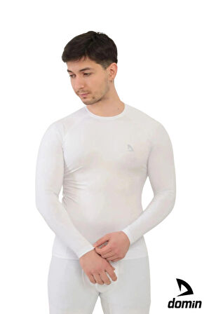 Erkek Beyaz Uzun Kol Compression Fitness Gym Body Tshirt