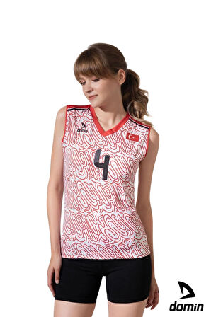 Kadın Kırmızı Beyaz Likralı Tek Üst Voleybol