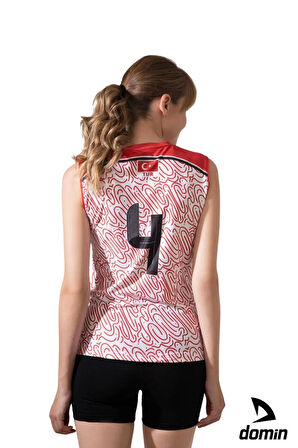 Kadın Kırmızı Beyaz Likralı Tek Üst Voleybol