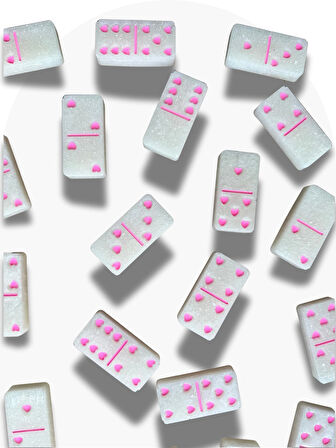 Beyaz Pembe Kalpli Tasarım Domino Oyunu