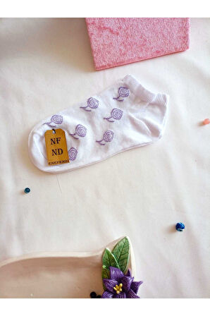 3 ÇİFT PAMUKLU PATİK ÇORAP DİKİŞSİZ KISA KONÇ DESENLİ KADIN ÇORABI 36-40 MOR MAVİ BEYAZ KAHVE