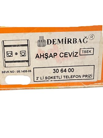 Demirbağ İkili Telefon Prizi Sıva Altı Ahşap Ceviz 306400 (Çerçevesiz) (2 Adet)