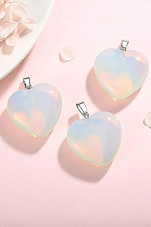 Sertifikalı Kalp Model Gerçek Opal Ay Taşı Kolye