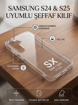 Samsung Galaxy S24 Uyumlu Esnek Şeffaf Kılıf