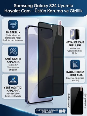 Samsung Galaxy S24 Uyumlu Ekran Koruyucu Hayalet Cam