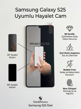 Samsung Galaxy S25 Uyumlu Ekran Koruyucu Hayalet Cam