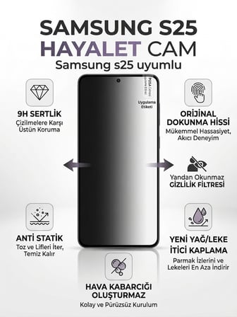 Samsung Galaxy S25 Uyumlu Ekran Koruyucu Hayalet Cam