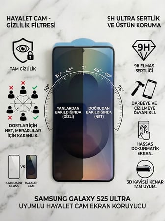 Samsung Galaxy S25 Ultra Uyumlu Ekran Koruyucu Hayalet Cam