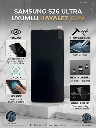Samsung Galaxy S26 Ultra Uyumlu Ekran Koruyucu Hayalet Cam
