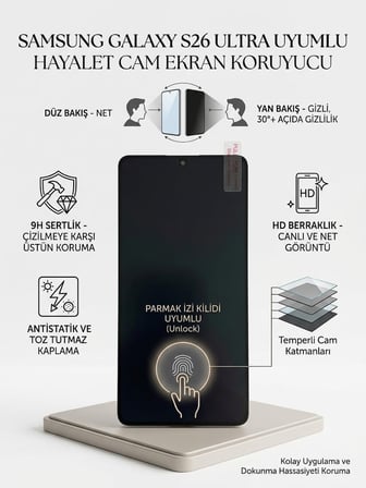 Samsung Galaxy S26 Ultra Uyumlu Ekran Koruyucu Hayalet Cam