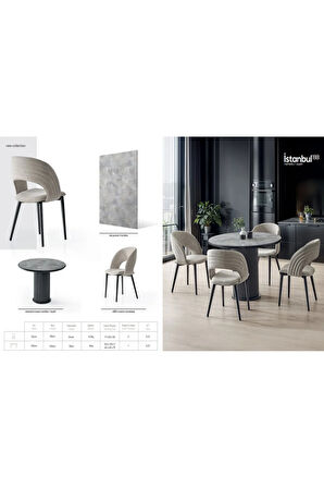İstanbul’88 Yuvarlak Masa Takımı – Gri Mermer Siyah Ayak. 4 Kapuçino Sandalyeli. Ø120 cm